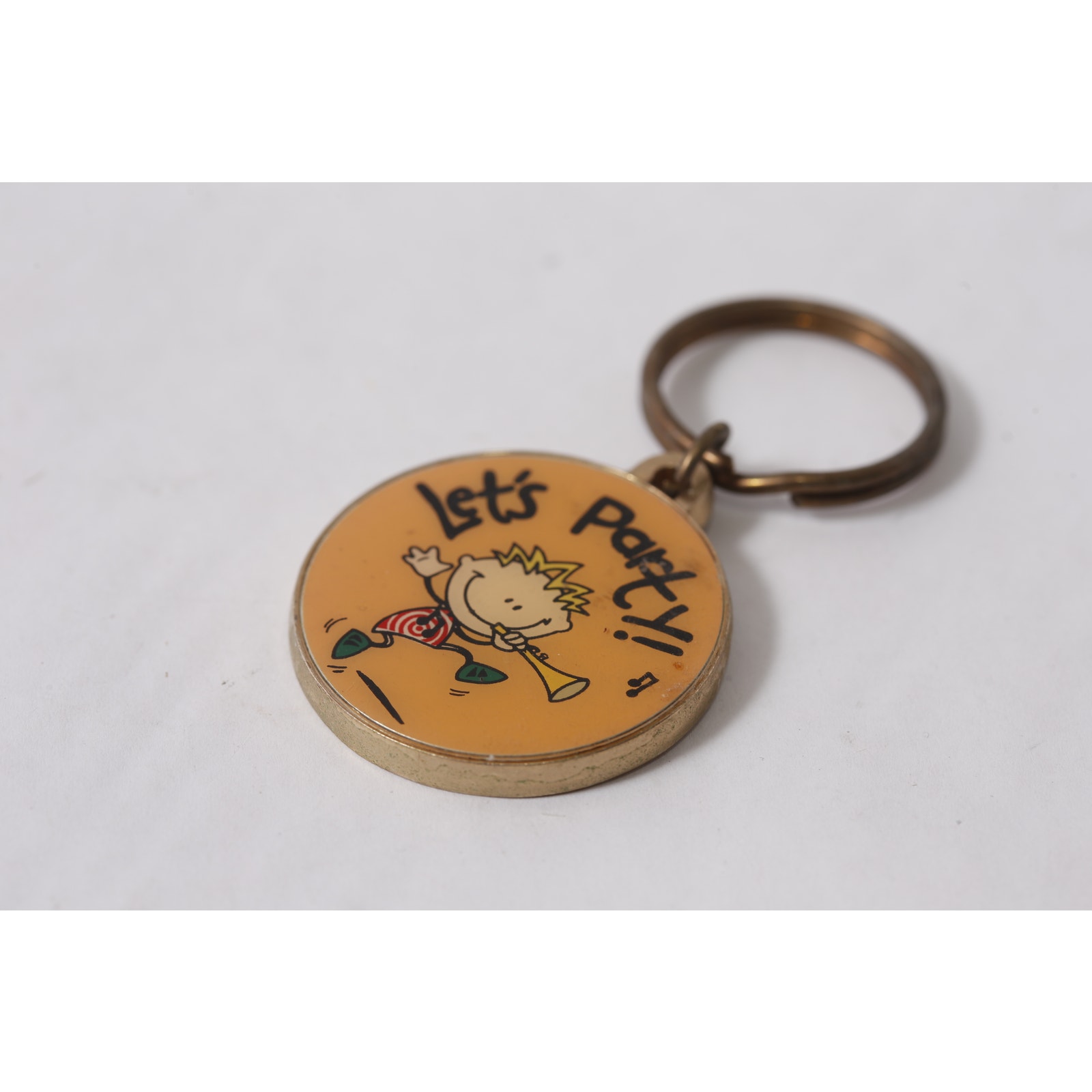 Vintage Let's Party Orange Round Keychain Funny Key Ring ~ 260521-Wh 717